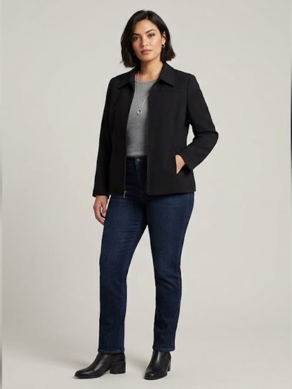 Nordstrom Women’s Size 10 Black Zip Front Blazer Jacket Pocketed Classic